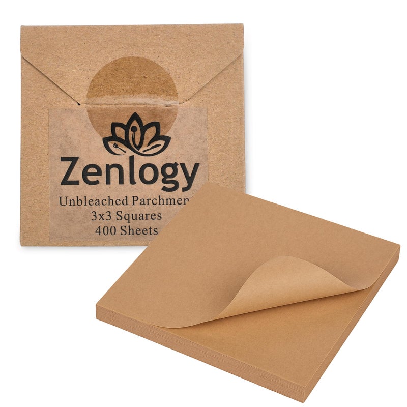 Zenlogy 3x3 Small Parchment Paper Squares (400 sheets) - Unbleached, Non-stick, Pre-cut Mini Parchment Paper - For Diamond Painting, Freezing, Storing, Separating, Flower Piping and Lining - Image 1